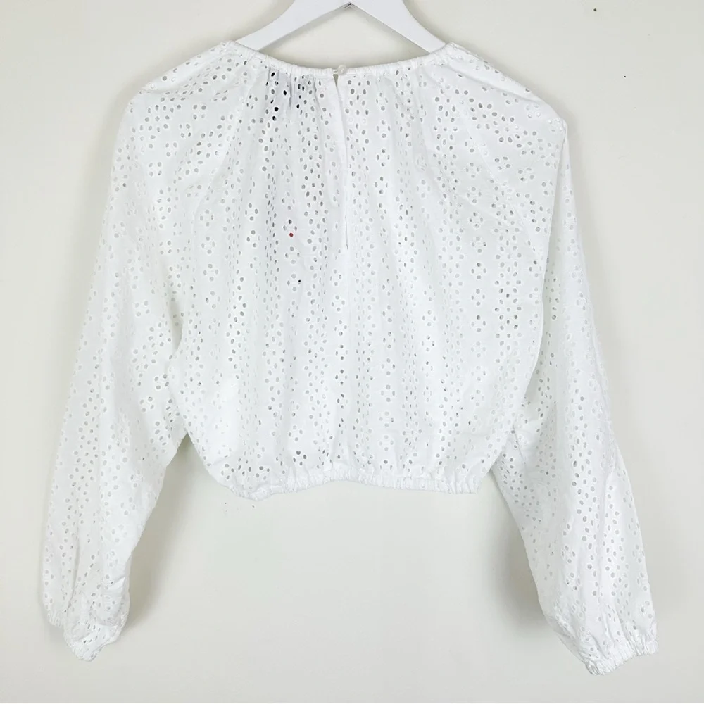 NWT DKNY Jeans Cotton Eyelet Cropped Blouse